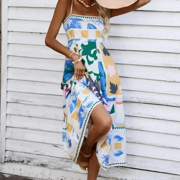 Multicolor Boho Womens Geo Print Cami Dress - Picture 5 of 5